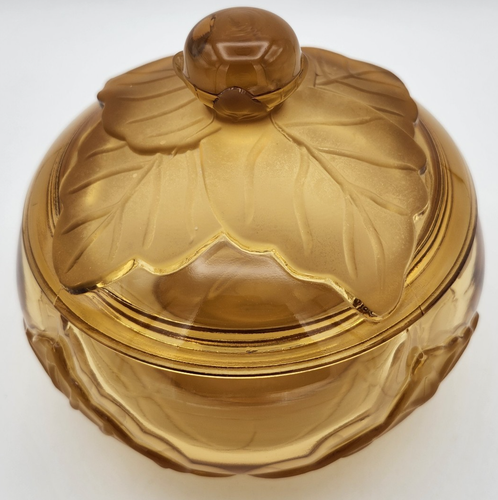 VTG MCM Viking Glass Cabbage Leaf Candy Dish Compote Amber & Frosted Amber #7701 - 第 1/13 張圖片