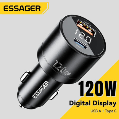 120W Car USB C Charger QC 3.0 Type C PD Super Fast Charging For iPhone 16 15 14