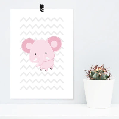 JUNIWORDS Poster "Elefant Rosa" Geburtstag Kinderzimmer Mädchen DIN A4 A3 A2 A1 - Bild 1 von 4