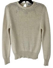 Fantastik Silk & Angora Knit Sweater Sz-S/M Cream Sequins Neckline RARE VTG 80’s