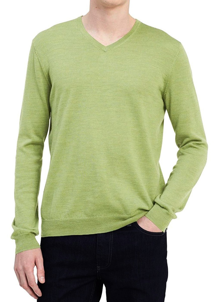 New Mens Calvin Klein V Neck Cotton Modal Acid Green Pullover Sweater
