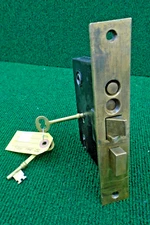 EARLY P F CORBIN #1330 1/2L TWO KEY 7 1/4" FACE MORTISE LOCK w/BOTH KEYS (40994)