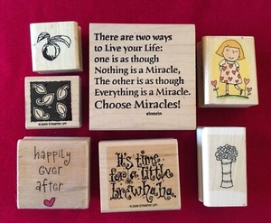 Assorted Design Wooden Rubber Stamps Lot of 7 new and used mixed