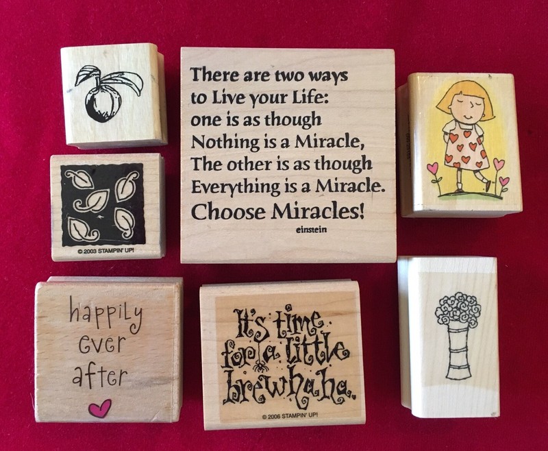 Assorted Design Wooden Rubber Stamps Lot of 7 new and used mixed