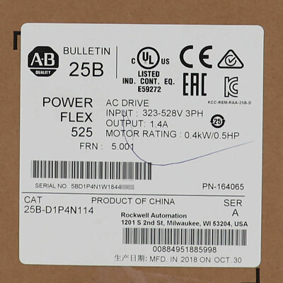 NEW Allen-Bradley 25B-D1P4N114 PowerFlex 525 480V 1.4A 0.5HP AC Drive