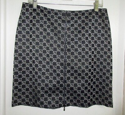 St. John 6 S Logo Print Skirt Double Zipper Black Gray Knee Length --Superb!