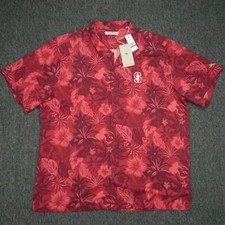 Stanford Cardinals Shirt Men XXL Red Tommy Bahama Silk Core Fuego Floral 2XL