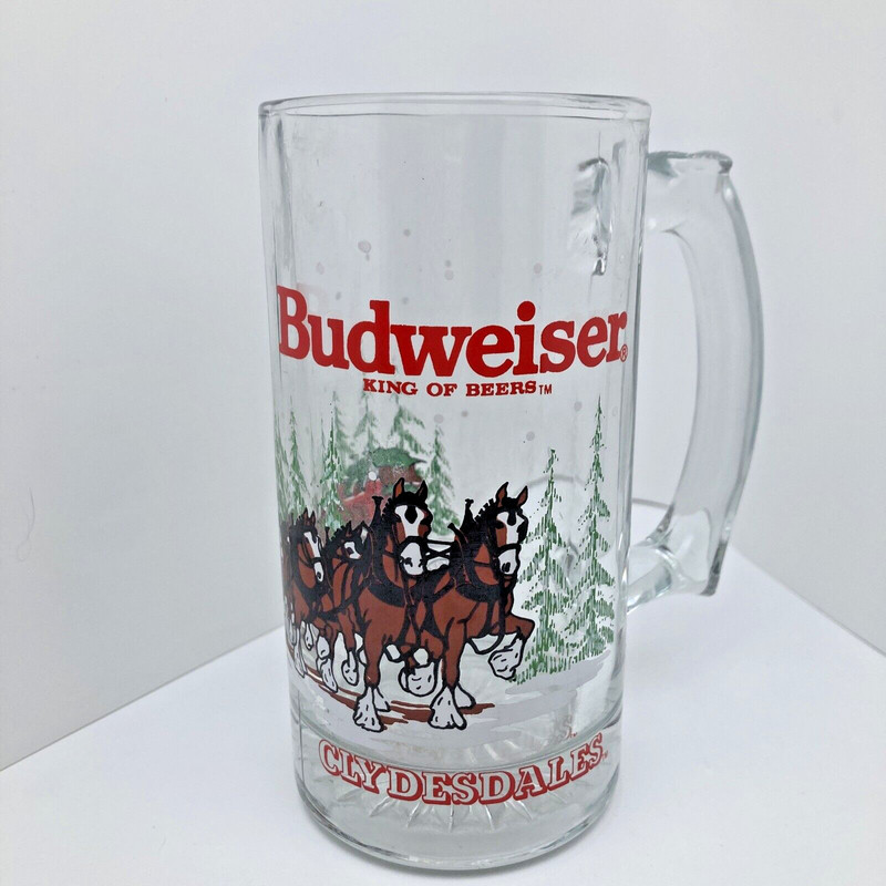 Budweiser Beer Clydesdales Glass Mug Holiday Stein Collectible 1992 Anheuser!