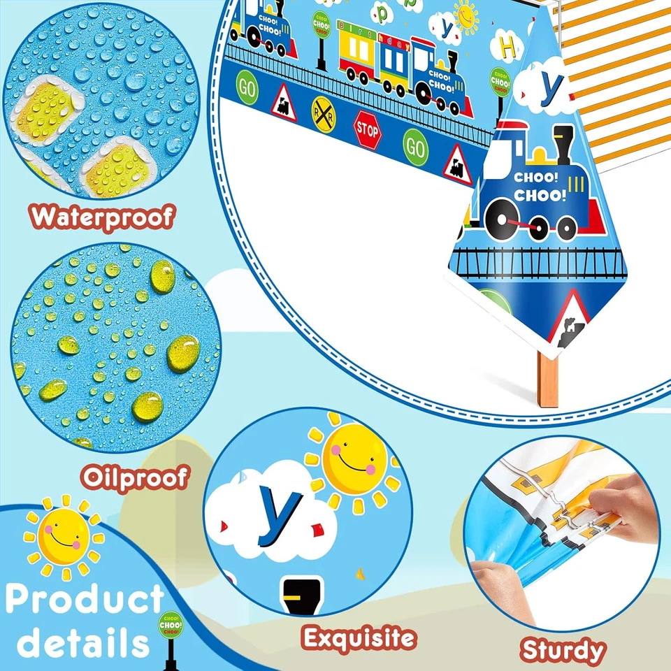 3 peças toalhas de mesa de plástico trem suprimentos para festa de aniversário menino - Imagem 3 de 4