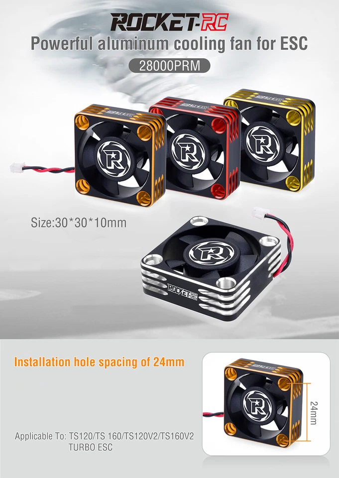 Rocket ESC Cooling Fan 30mm 28000RPM for TS120 TS160 Turbo ESC 1/10 1/8 RC Car - Image 4 of 4