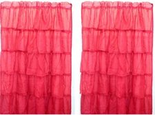 2PC Gypsy Ruffled Sheer Layered Curtain Panel Bouffant Crushed Ruffles Lorraine