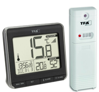 TFA 30.3069.01 Funkthermometer mit Raumklima Außentemperatur Außensensor Funkuhr