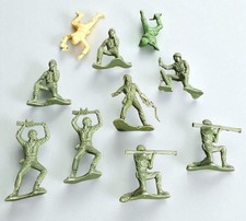 Vintage 10pc Green Plastic Army Man Lot Figures 2.5" 1970s One Tan Figure
