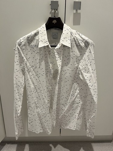 PAUL SMITH Shirt Mens Extra Large White Tailored Fit Long Sleeve Shark Print - Picture 1 of 3