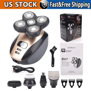 5-in-1 Rotary Electric Shaver 4D Rechargeable Bald Head Hair Beard Trimmer Razor