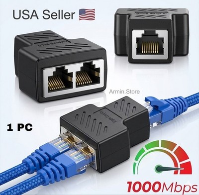 RJ45 Splitter Adapter 1 to 2 Ways Dual Female Port CAT6/5/7 LAN Ethernet Cable