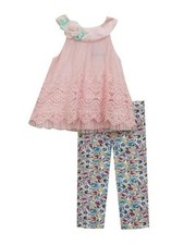Rare Editions Pink Embroidered Mesh Top Floral Leggings Set 12 Months