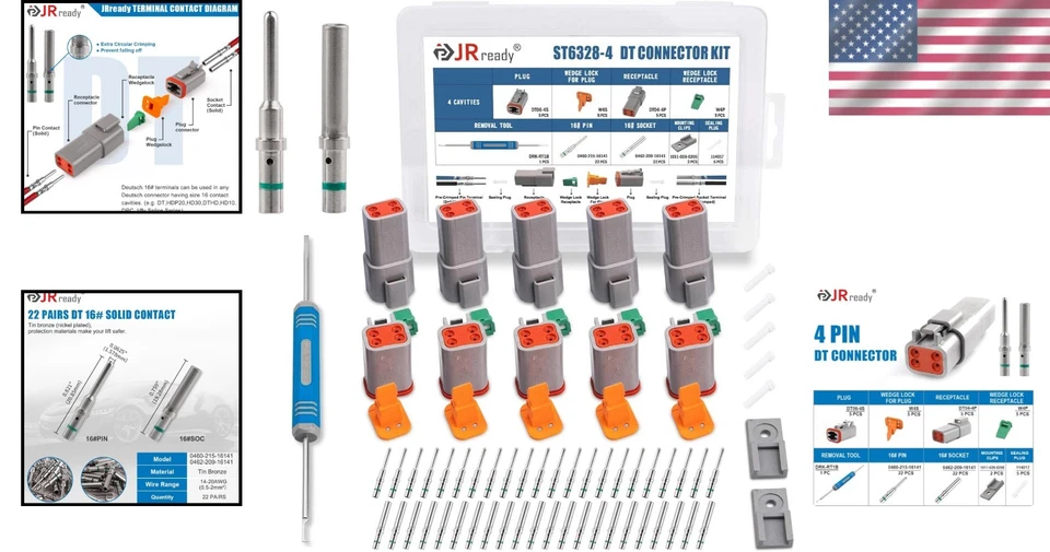 4 Pin DT Series Connector Kit - 22 Male & Female Contacts with Waterproof Design - Image 2 of 4