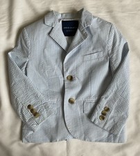 Janie Jack Boys Seersucker Blue/ White Striped Blazer 100 Cotton Size 3T