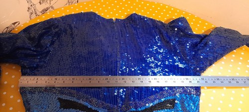 Vintage Frank Usher, 1980’s Blue Sequin Silk Embellished Art Deco Dress, Large - Bild 15 von 16