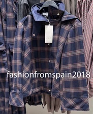 ZARA NEW WOMAN PLAID HOODED PUFFER JACKET CHECK RED NAVY XS-XL 9598/680/076