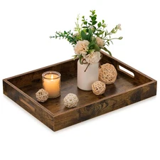 Brown Decorative Serving Trays: Rustic Brown Rectangle Tray Decor with Cutout...