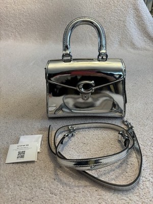 COACH sammy top handle 21 mirror metallic silver crossbody-Limited