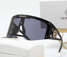 Versace Men's Shield Sunglasses Black Plastic Frame Gray Tinted Plastic Lenses