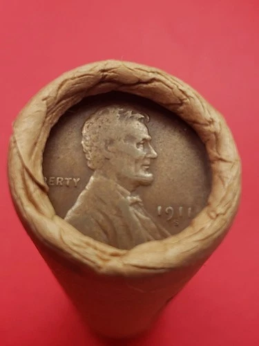 VF 1911-S LINCOLN WHEAT CENT 1924S LINCOLN WHEAT PENNY COIN ROLL ENDS BANKROLLED