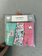 Carters Panties Girls Toddler 2/3T Multicolor 3 Pack Underwear Cats Dinosaurs