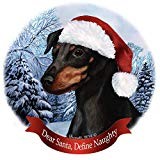 Holiday Pet Gifts Min Pin Black/Tan Uncropped Dog Santa Hat Porcelain Ornament