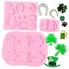 Shamrocks Silicone Mold 3 Pcs, St Patrick'S Day Chocolate Four Leaf Clover Hat 