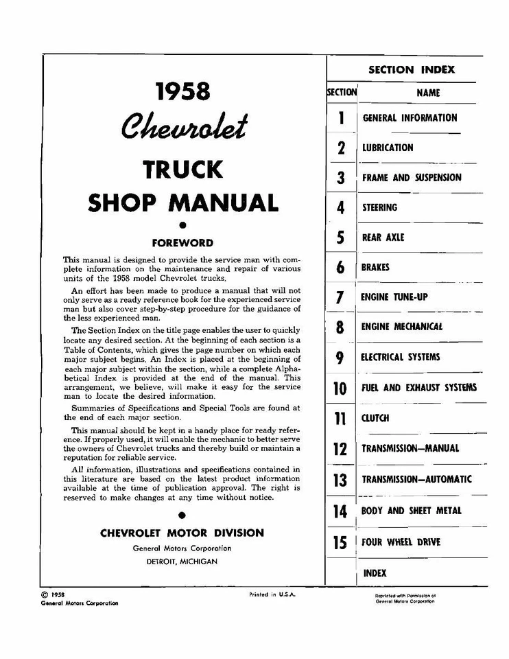 Service Manual for 1958 Chevrolet Truck - Image 2 of 4