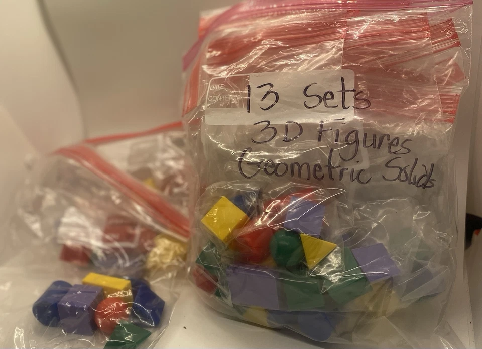 Sets Of 7  Mini Geometric Solids 3 Dimensional  Geometry Kids 13 Bags  Math Fun - Image 4 of 4