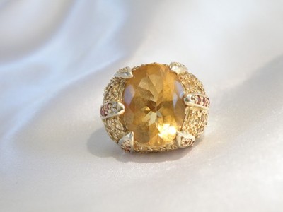 Vintage Sterling Silver 925 Gold Vermeil Huge Citrine Red Topaz Ring Size 6
