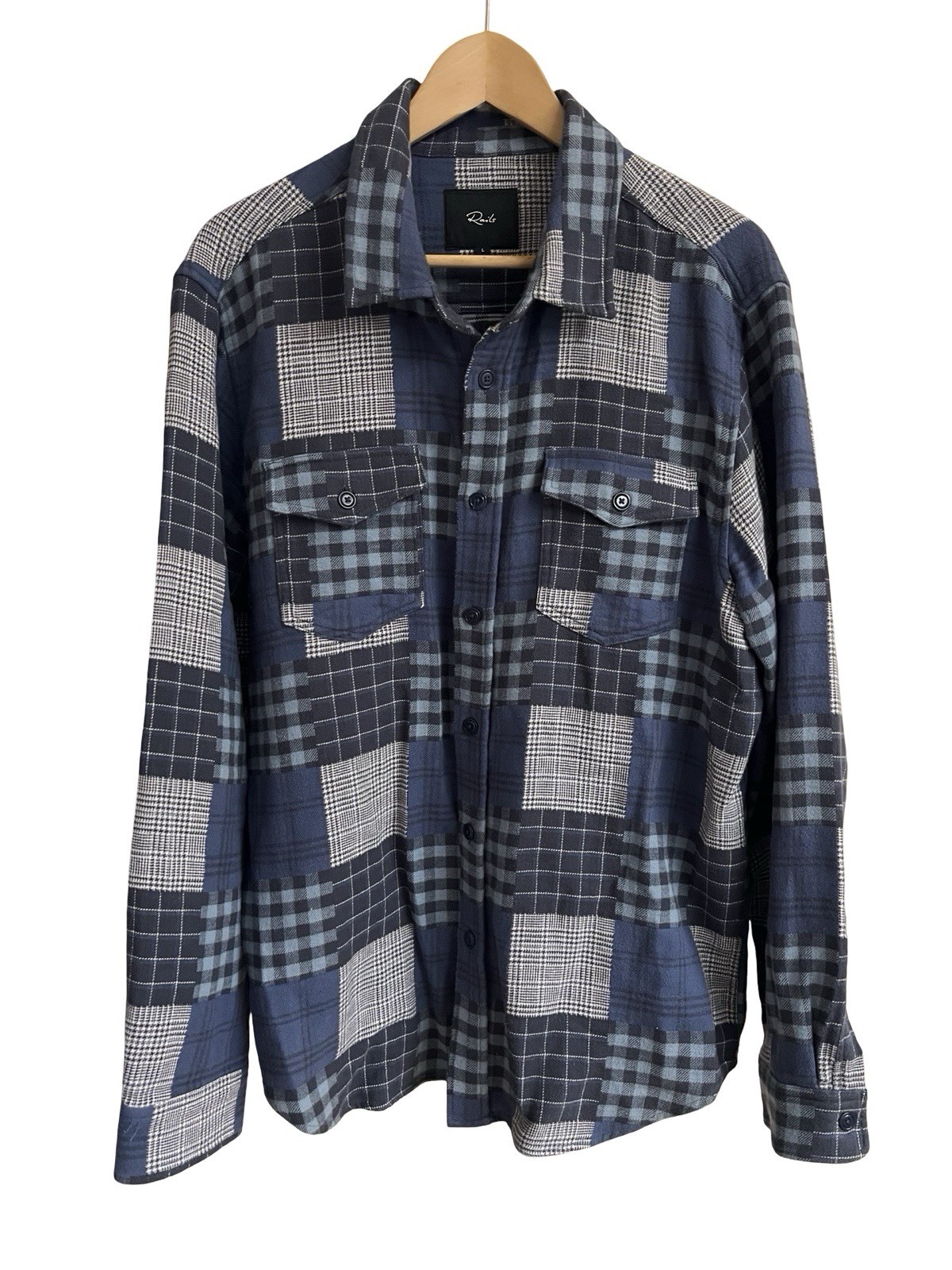RAILS $148 Banton Blue Patchwork Button-Down Sz L… - image 1