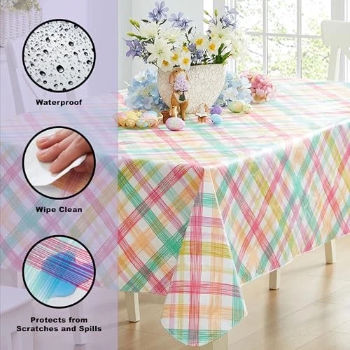 Easter Pastel Plaid Vinyl Flannel Backed 52" x 70" Rectangle Simone - Image 4 of 4