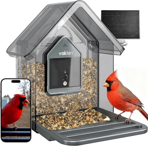 Smart Bird Feeder w/ Camera Solar 2K WiFi AI Detection App Control -Used