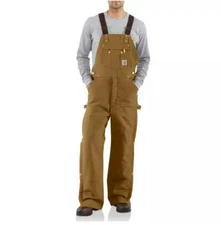 Carhartt R41 Brown Duck ZipThigh Bib Overalls Quilt Lined 44X30 Canvas Bibs