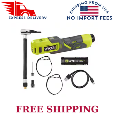 #ad RYOBI USB Lithium Cordless Bike and Ball Pump Inflator Kit with 2.0 Ah USB $34.46