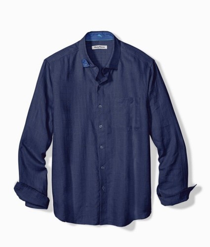 NEW Tommy Bahama Men’s MEDIUM Shirt Costa Sera LINEN Embossed Chalk Blue $110