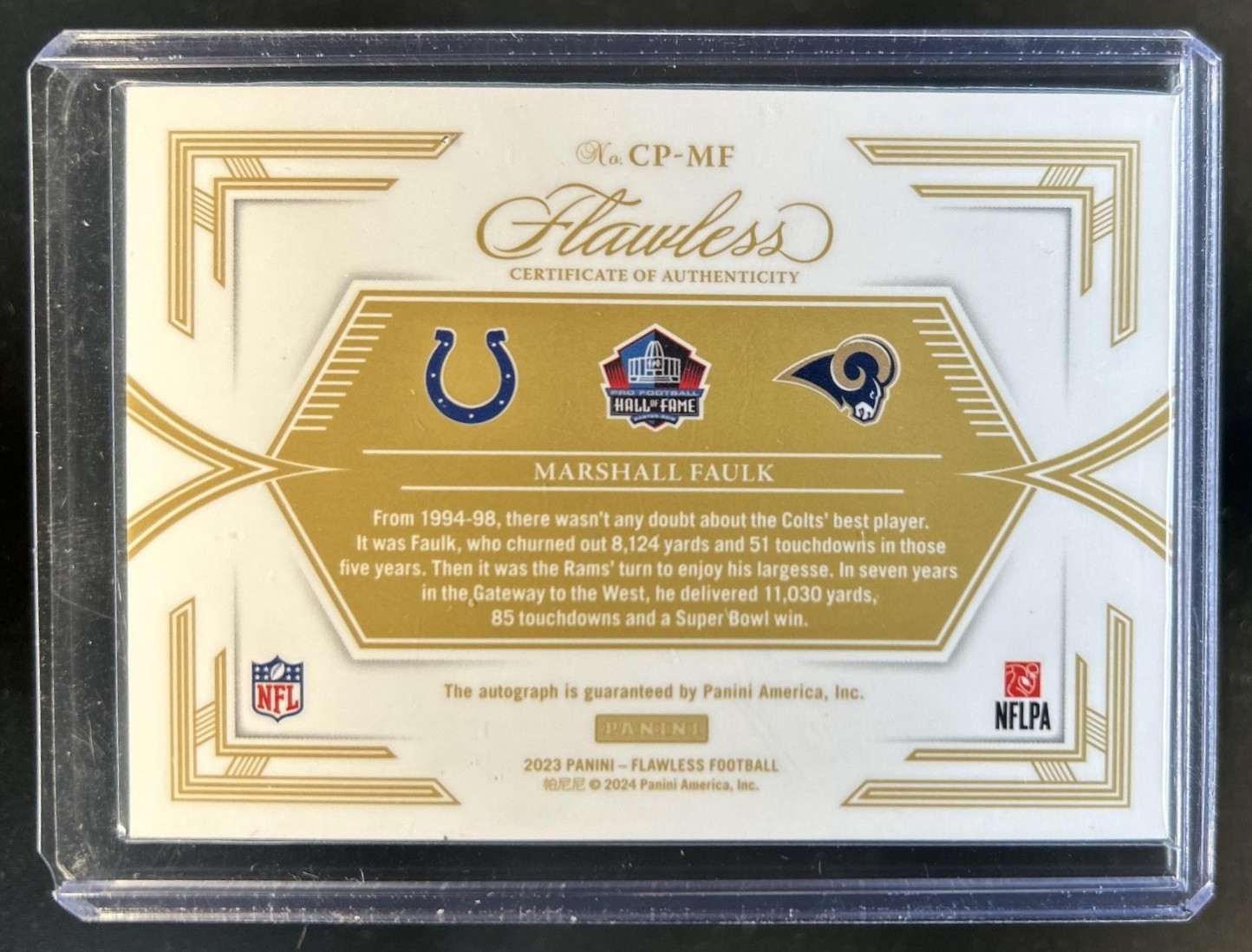 2024 Panini Flawless Marshall Faulk Career Progressions Silver Auto #/20 view 2