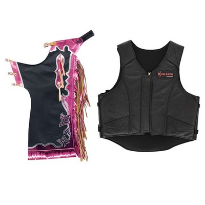 HILASON Western Horse Bull Riding Safety Leather Protective Vest & Rodeo Chaps