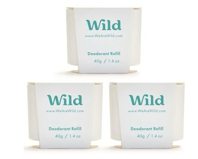 Wild Natural Deodorant, Fresh Cotton & Sea Salt Refill 100% Natural, 3 x 40g