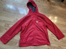 CARHARTT Youth SZ Large 12-14 Fleece Lined Rain Jacket Hooded Red Nice 