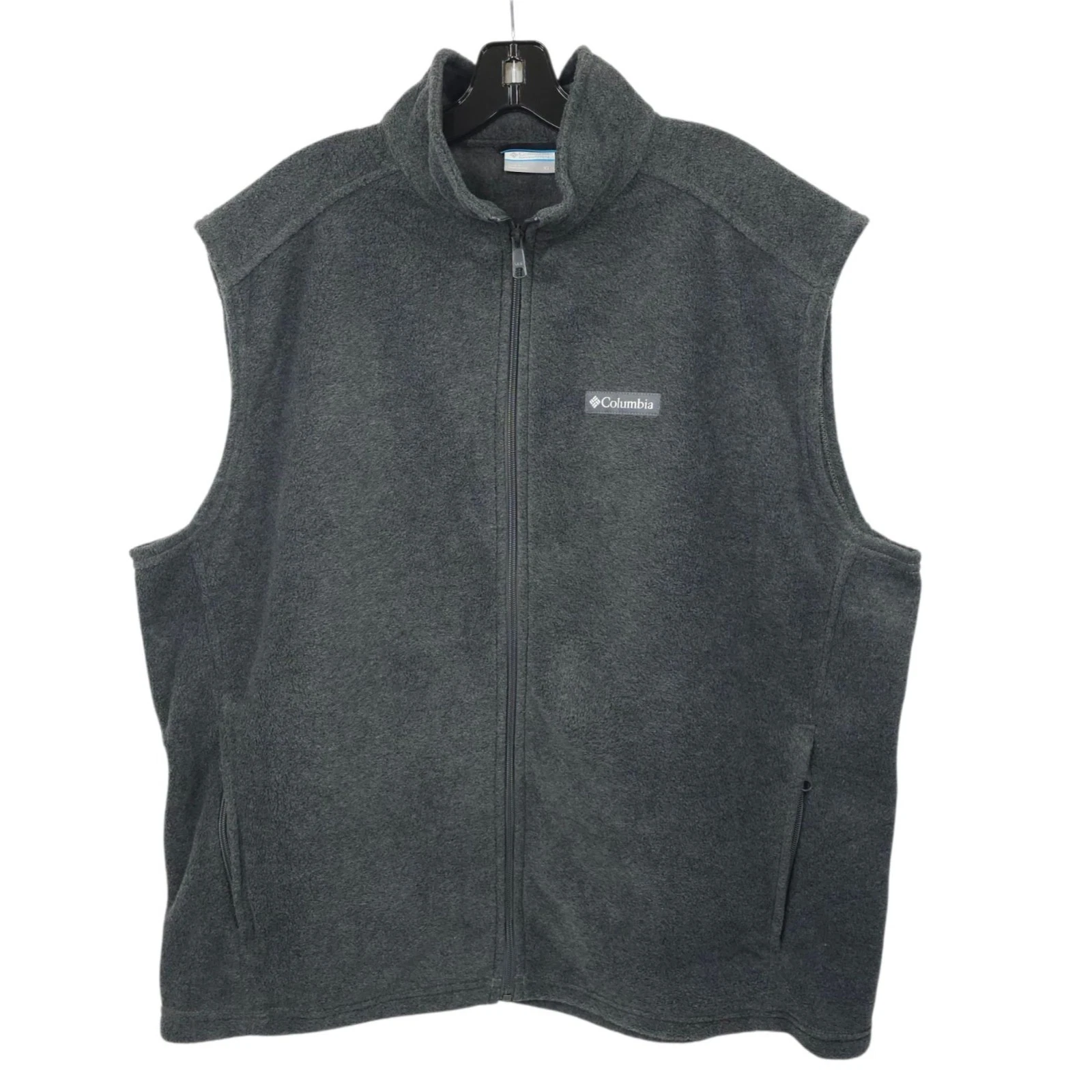 Columbia Fleece Full Zip Vest Mens XL High Neck Zip Pockets Outdoor Dark Gray