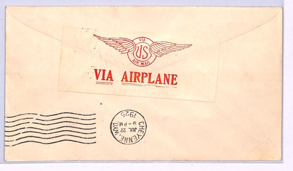 USA Air Mail 8c PROPELLER (#C4) Cover 1925 Los Angeles-Cheyenne Wyoming XA24 - Image 3 of 4