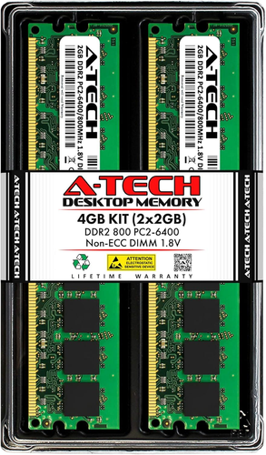 4GB (2X2Gb) DDR2 800Mhz UDIMM PC2-6400 CL6 1.8V DIMM Non-Ecc Unbuffered Desktop - Picture 4 of 12