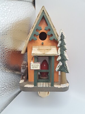 Cabin Woodland Nite Light Mountain Retreat Moose Bird House Works Great Wooden
