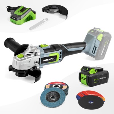20V Cordless Angle Grinder Kit 4.0Ah Lithium-Ion Battery Fast Charger 10PC Discs